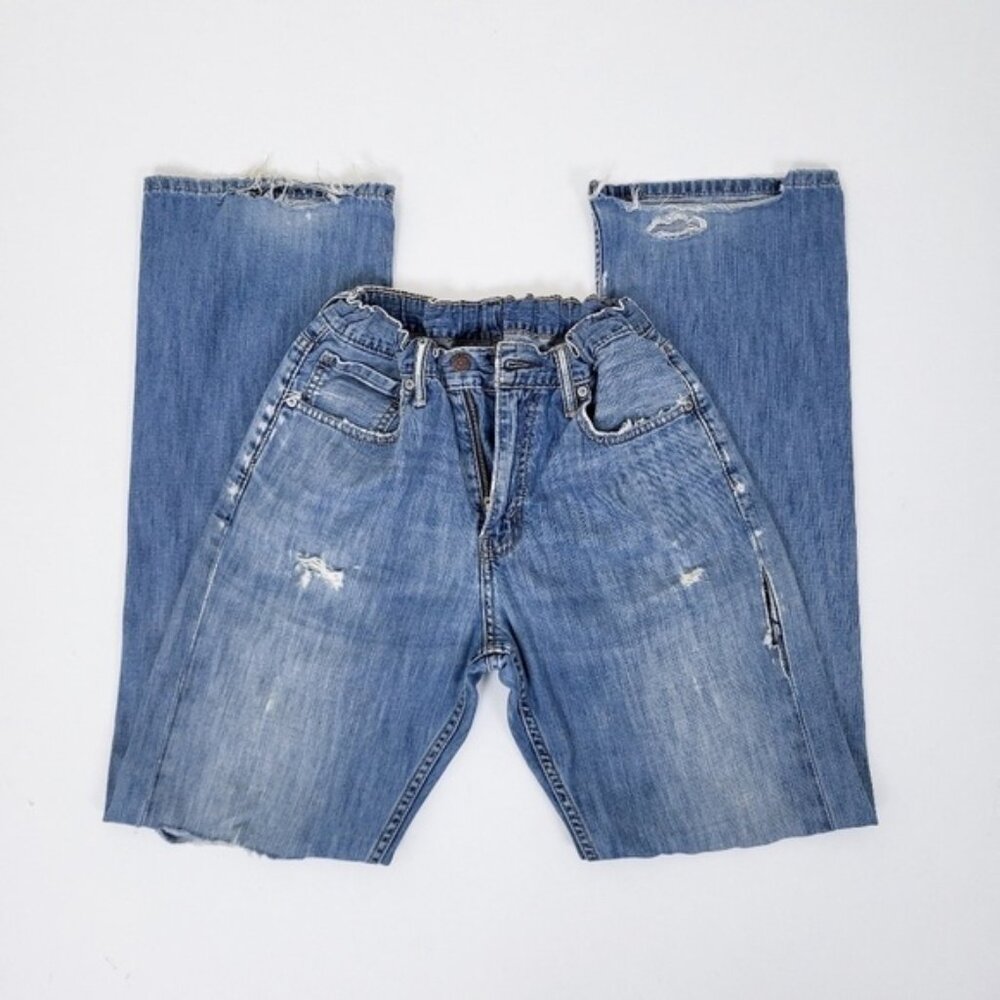 Levis 527 Adjustable Denim Jeans distressed frayed boyfriend straight leg